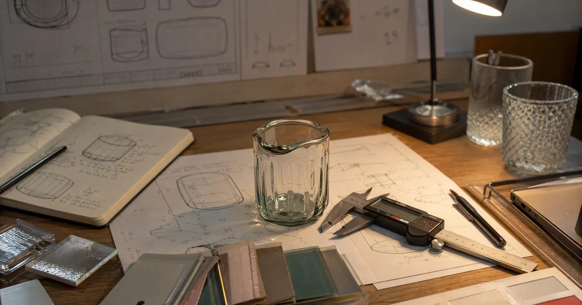 At the design desk · the vessel lives first on paper