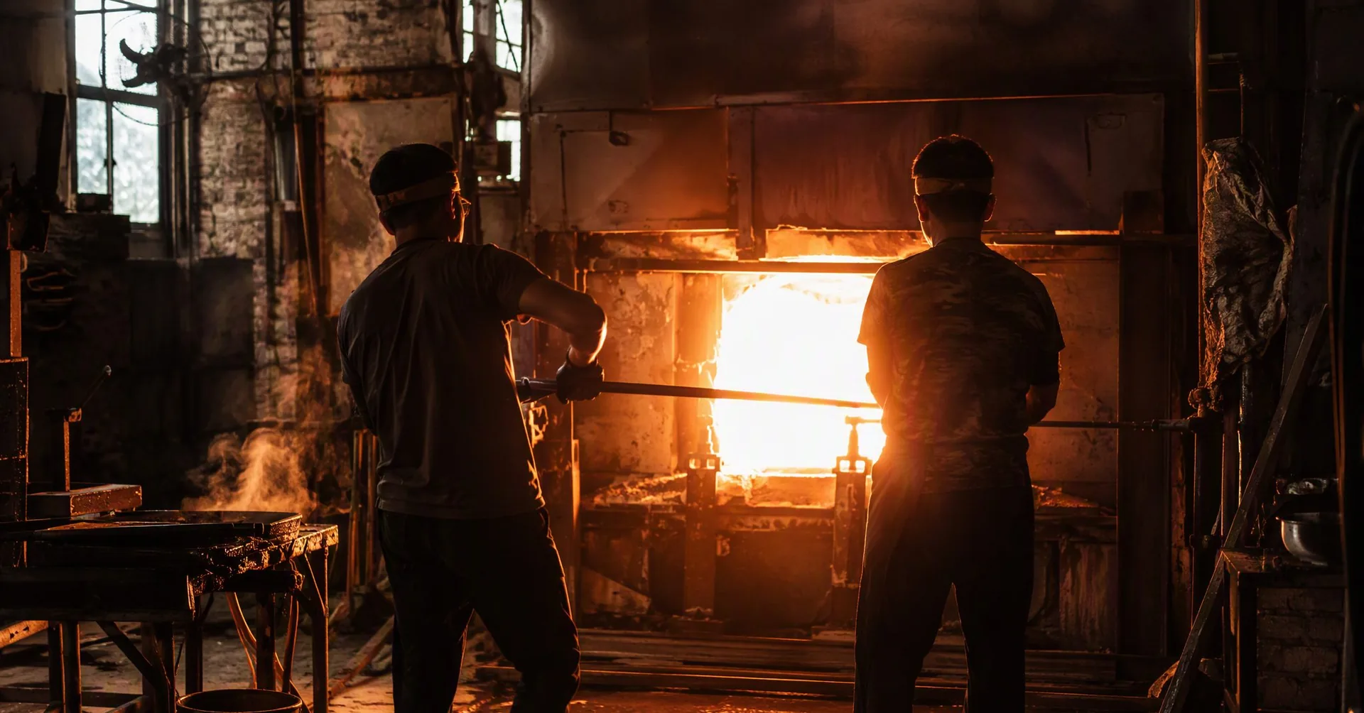 Before the glory hole · silhouettes and firelight